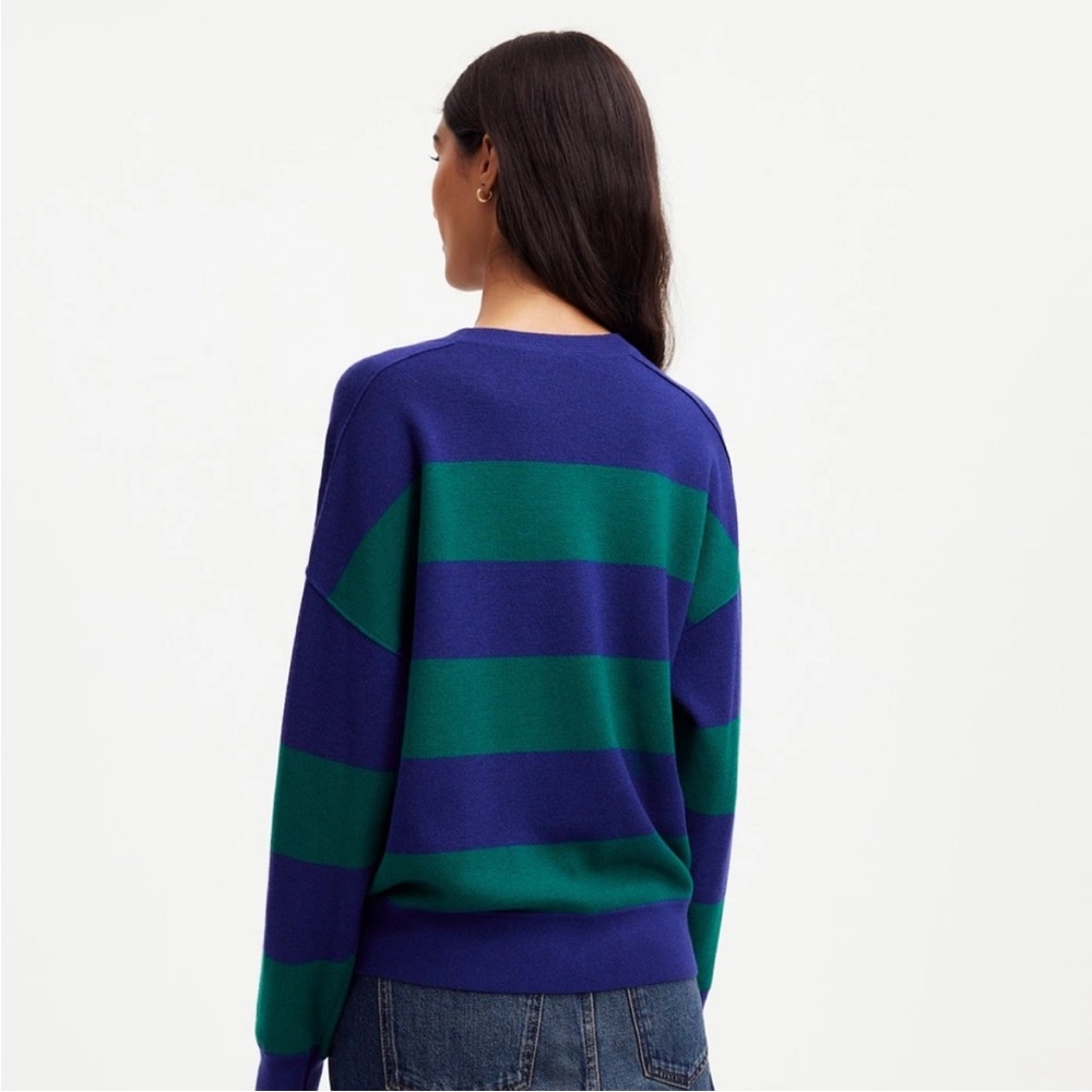 NWT Madewell Merino Wool Pullover Sweater Cobalt Green Navy Stripe L - Picture 8 of 11